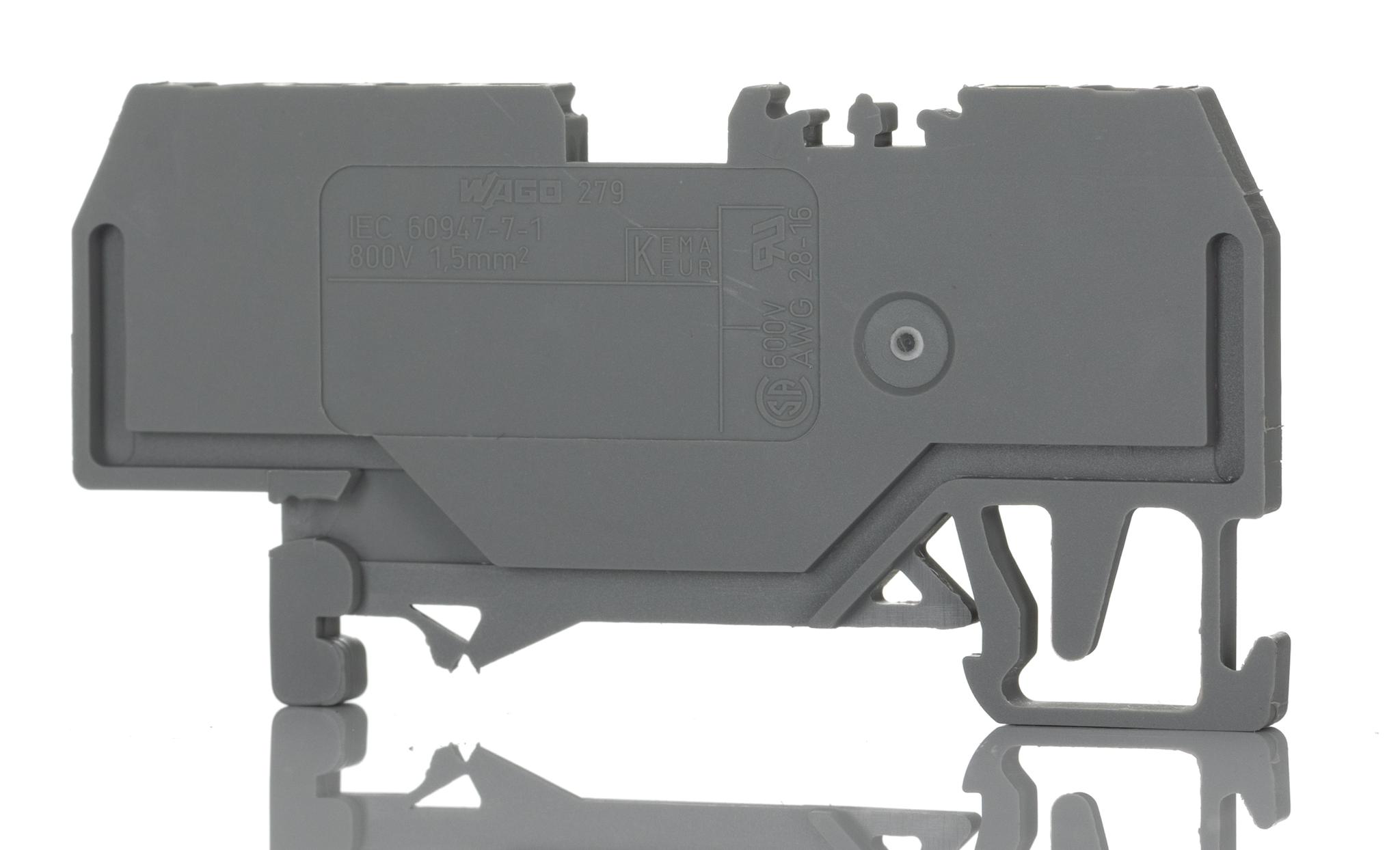 Produktfoto 1 von Wago 279 Reihenklemme Einfach Grau, 1.5mm², 800 V / 18A, mit Käfigklemme