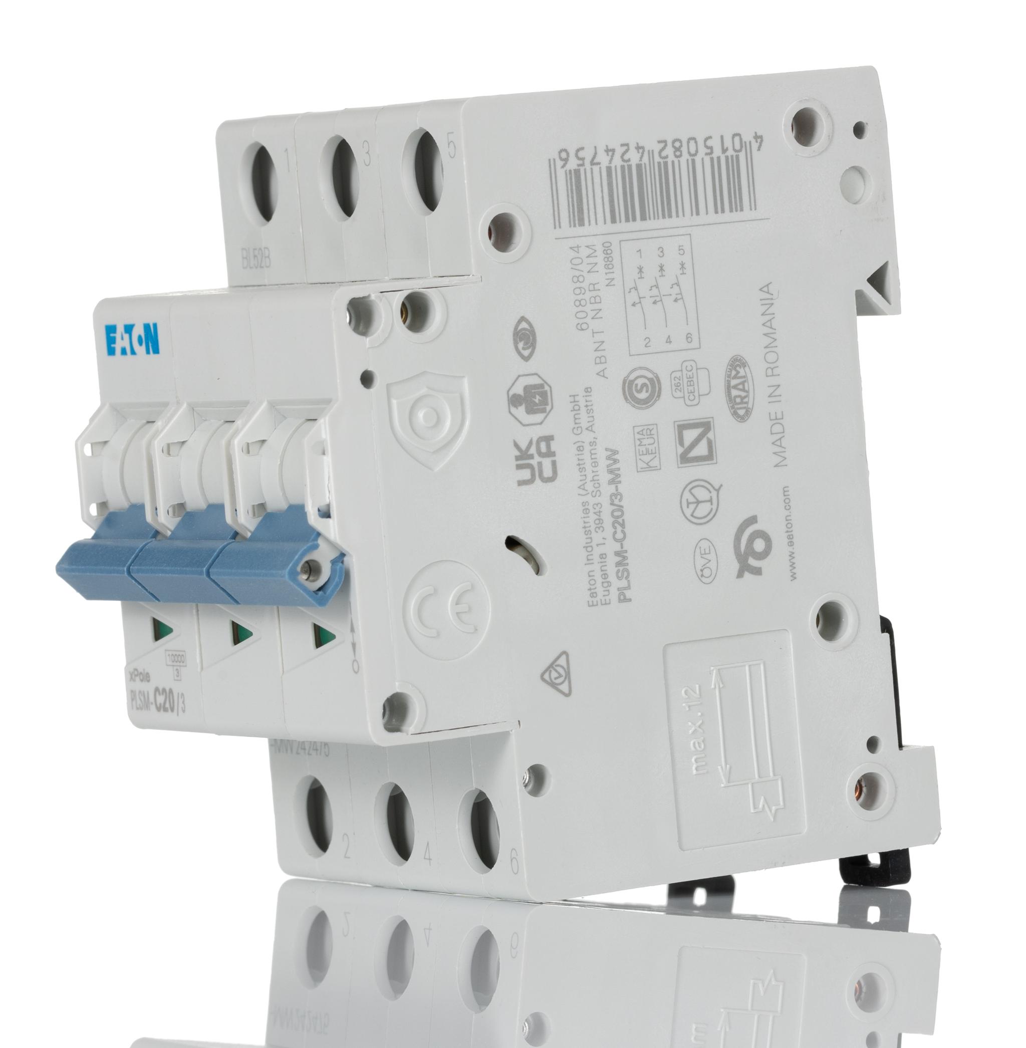 Produktfoto 1 von Eaton Eaton Moeller MCB Leitungsschutzschalter Typ C, 3-polig 20A 400V, Abschaltvermögen 10 kA xPole