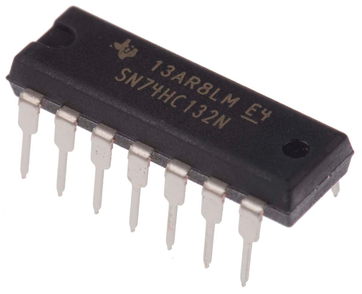 Produktfoto 1 von Texas Instruments Logikgatter, 4-Elem., NAND, HC, 5.2mA, 14-Pin, PDIP, 2 Schmitt-Trigger-Eingang