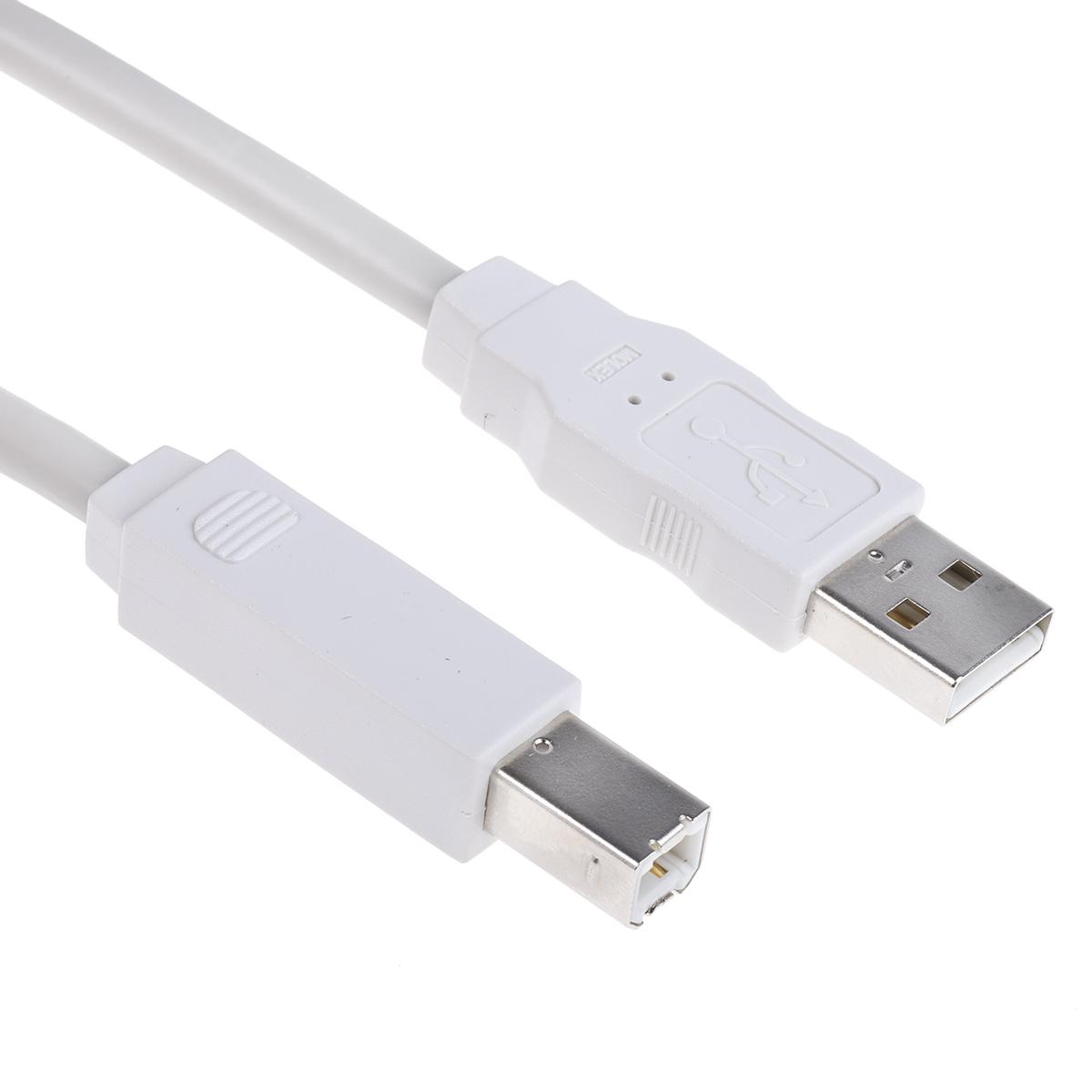 Produktfoto 1 von Molex USB-Kabel, USBA / USB B, 5m USB 2.0 Weiß