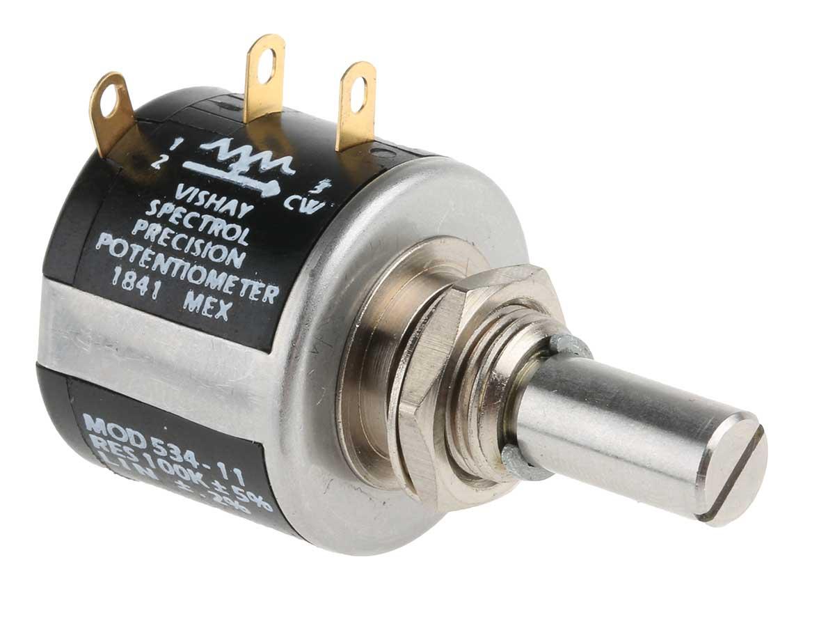 Vishay 534, Tafelmontage 10-Gang  Dreh Potentiometer 100kΩ ±5% / 2W , Schaft-Ø 6,35 mm