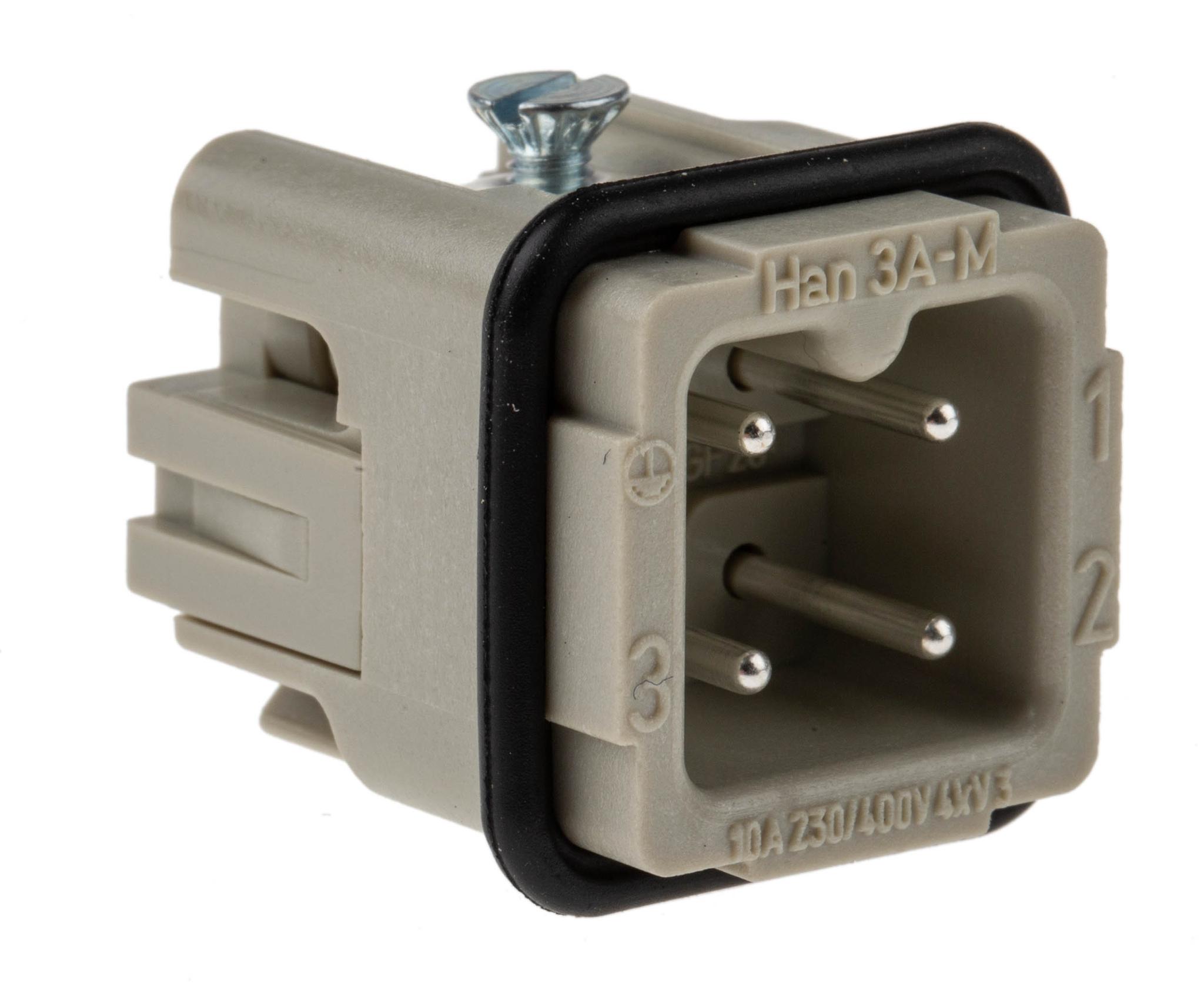 HARTING Han A Industrie-Steckverbinder Kontakteinsatz, 3-polig 10A Stecker, Schrauben