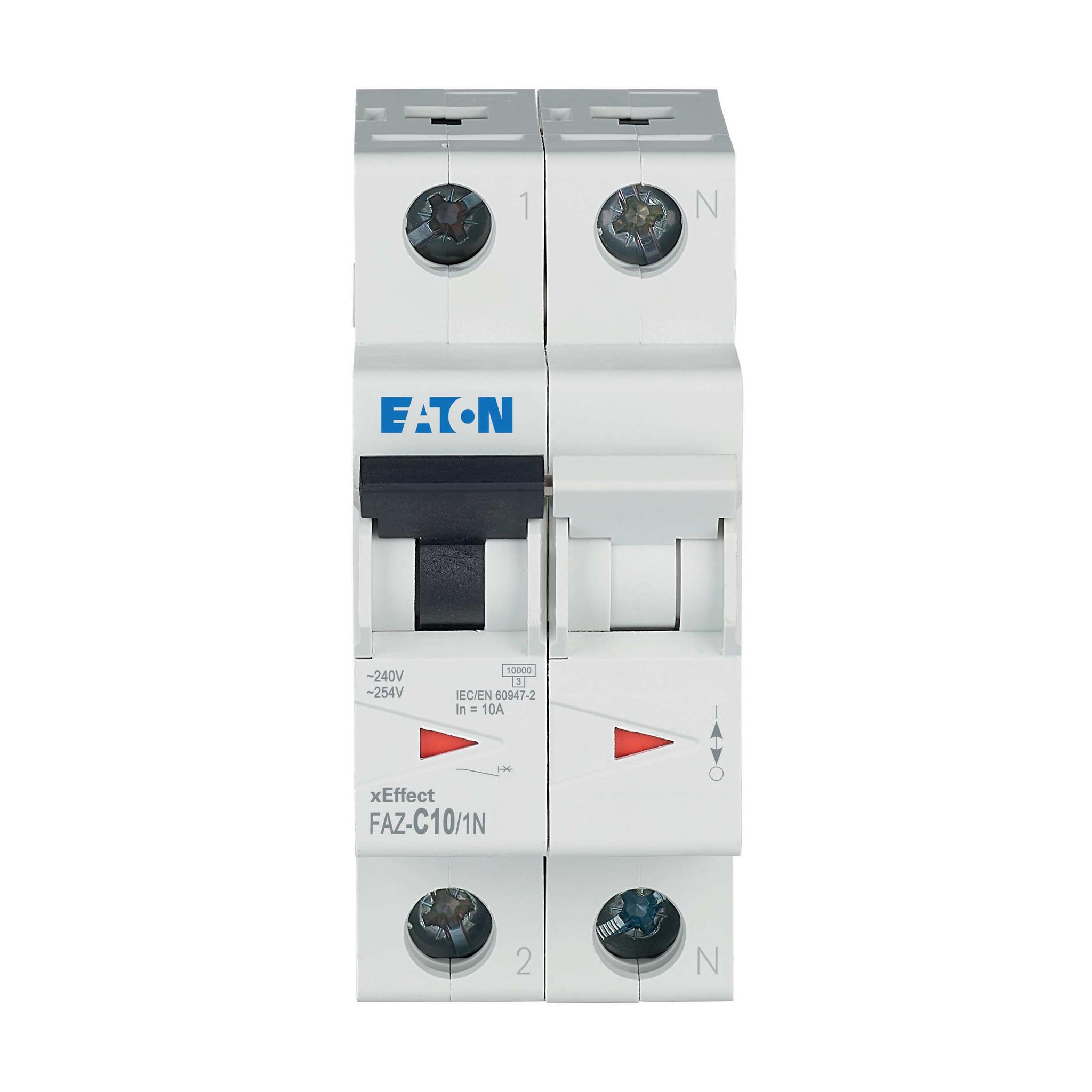 Produktfoto 1 von Eaton Eaton Moeller MCB Leitungsschutzschalter Typ C, Pol 1P+N 10A 240V, Abschaltvermögen 10 kA xEffect