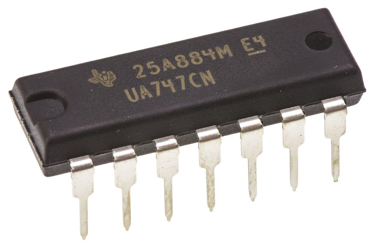 Produktfoto 1 von Texas Instruments Operationsverstärker THT PDIP, biplor typ. ±12 V, ±15 V, ±5 V, ±9 V, 14-Pin